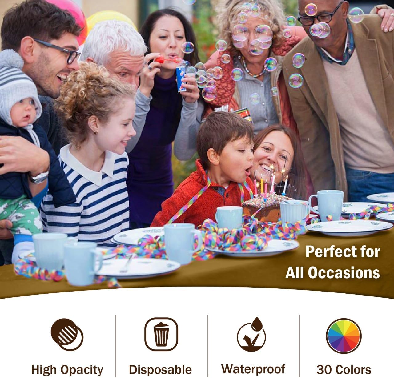 Party Solids Pack Of 12 Premium Plastic Tablecloth 54 Inch x 108 Inch Rectangle Table Cover - Gold