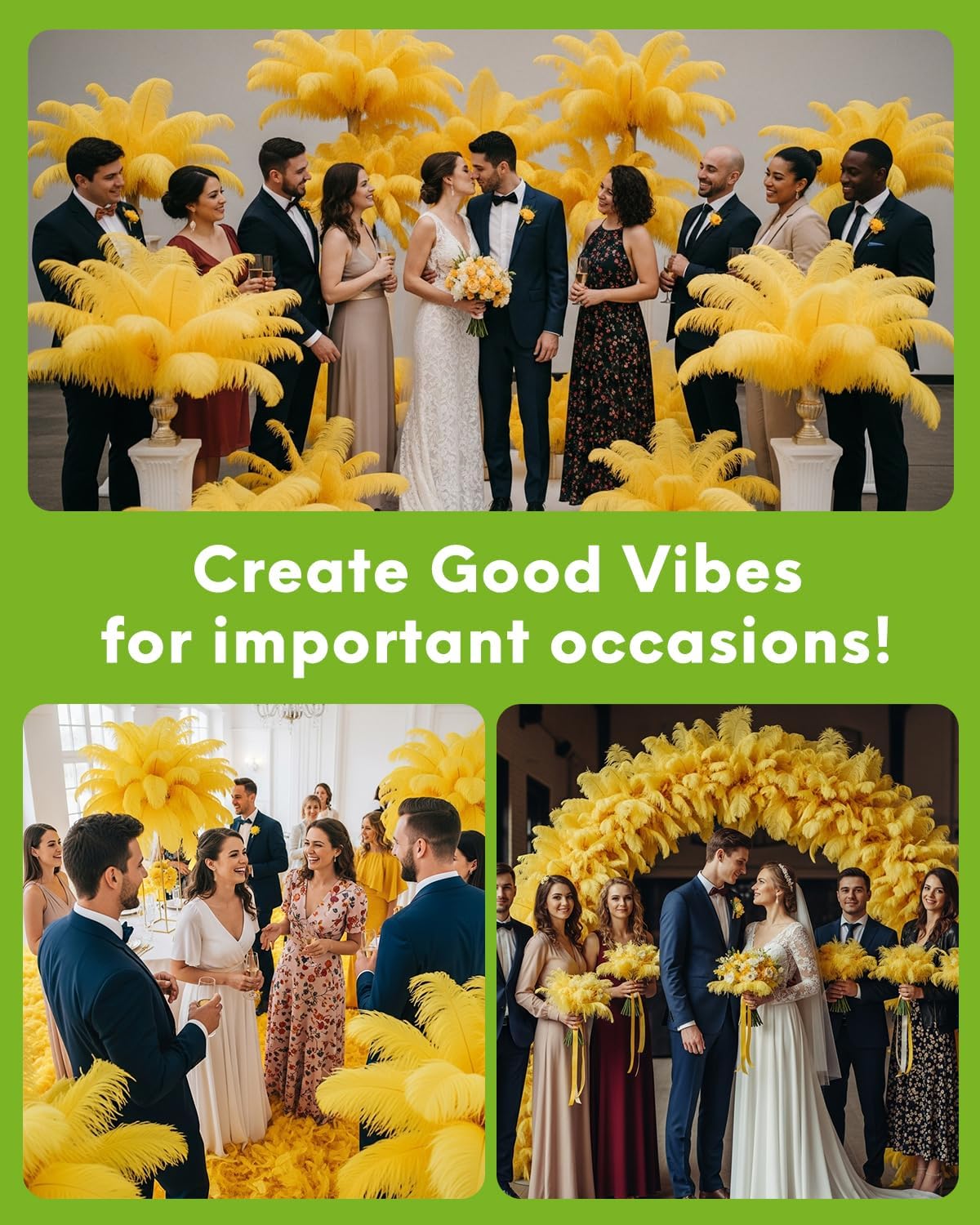 NEWONG 30pcs Yellow Ostrich Feathers Natural Bulk 11-14inch(28-35cm) Vase Craft Wedding Home Party Centerpieces Christmas Day Decoration
