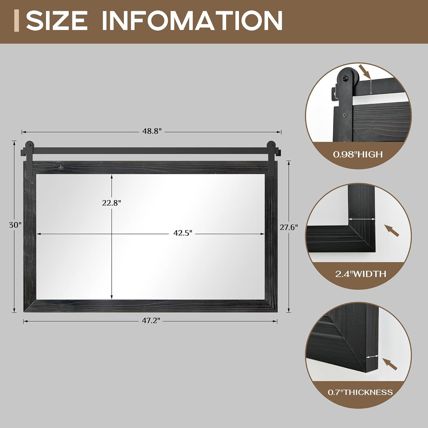 COGOOD Farmhouse Bathroom Mirror - 49 x 30 Rustic Wood Framed Wall Barn Door Mirror for Entryway, Living Room, Entryway Wall Decor (Black)