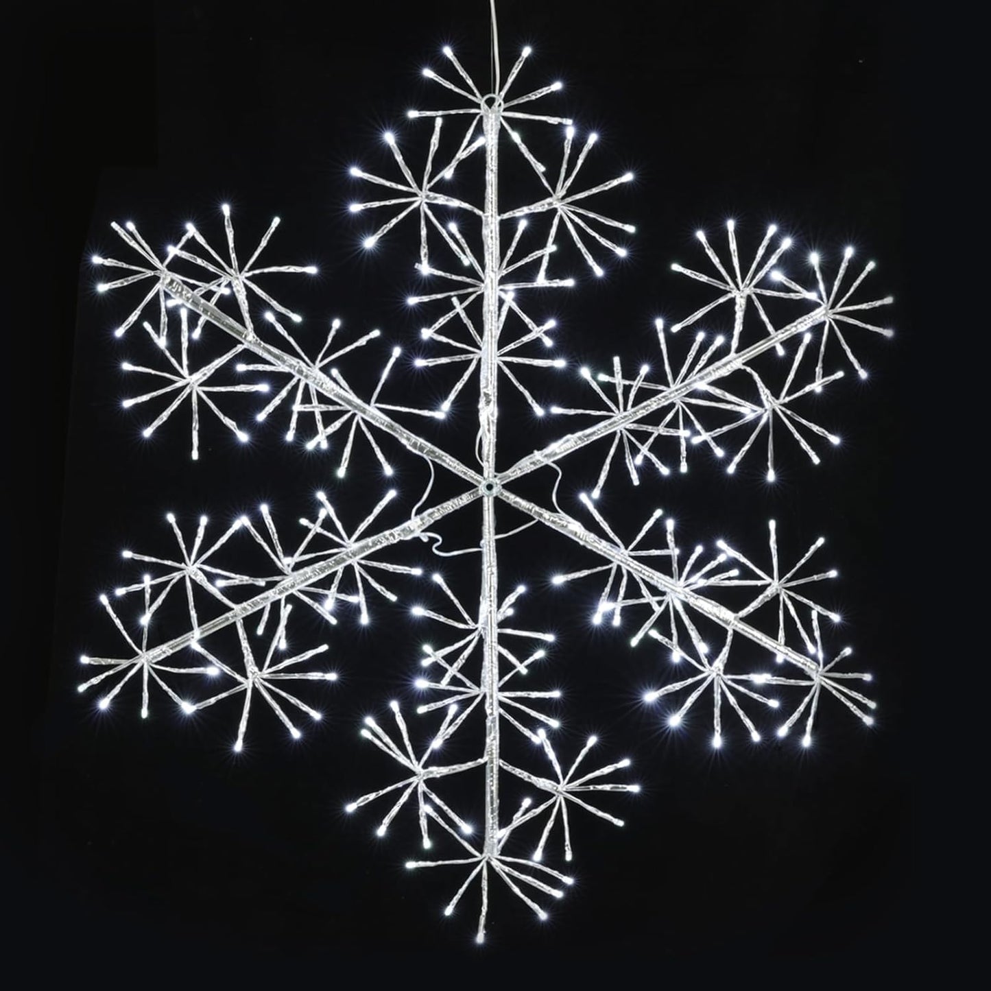 30’’ Christmas Snowflake Lights Outdoor, Pre-lit 240Pcs Cool White LEDs Hanging Silver Snowflake Decoration for Home Indoor Outdoor Window Silhouette
