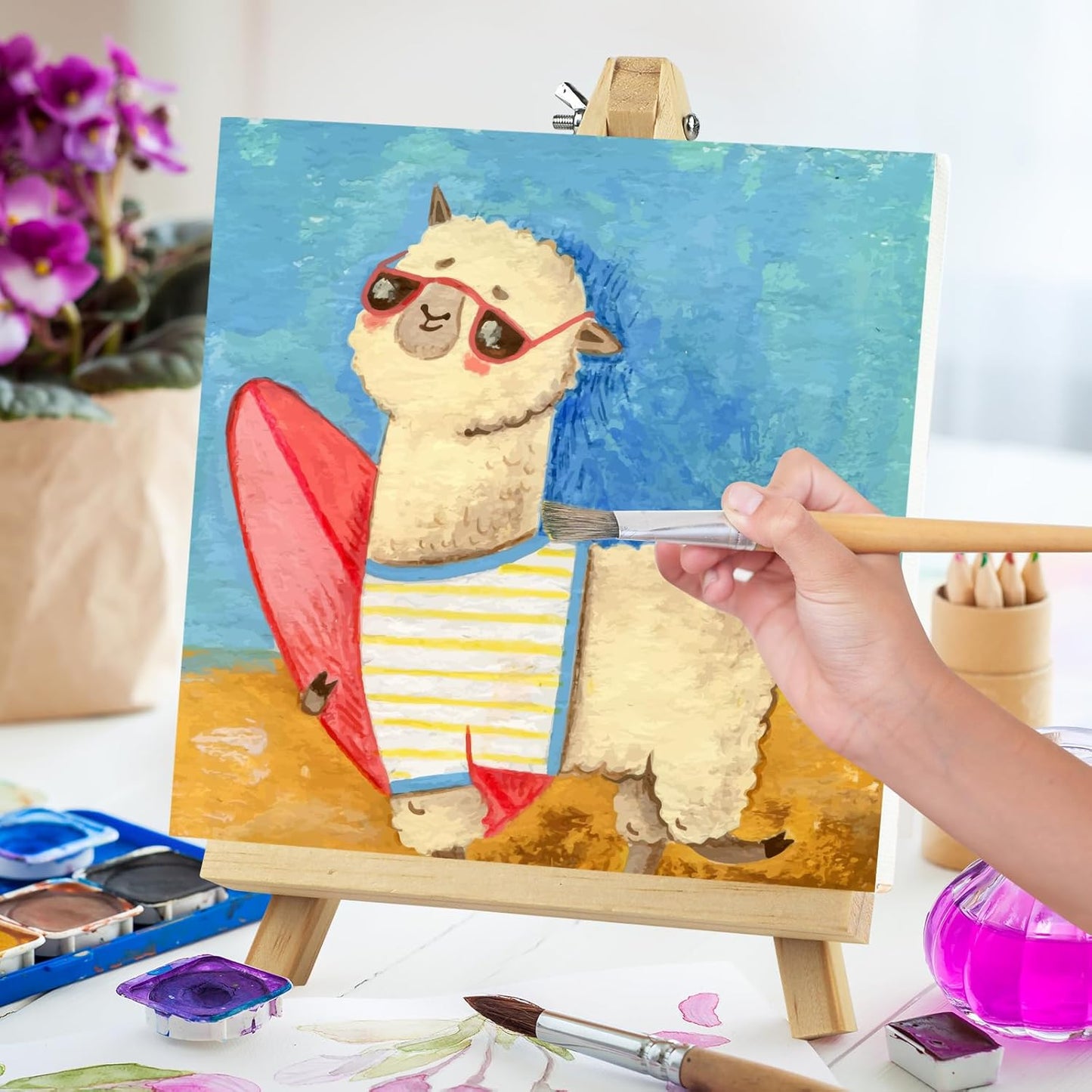 4 Pack 9 Inch Wooden Easel Stand, Portable A-Frame Tabletop Display Easel for Painting, Canvas, Signs,Photos, Art Easel for Kids, Students, Beginners（Need Assemble）