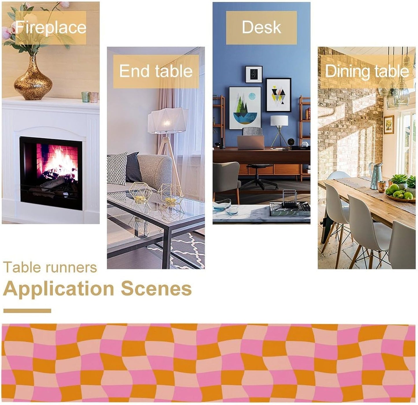 Checkered Table Runner Orange Retro 60s70s Boho Style Kitchen Restaurant Decoration Suitable for Indoor and Outdoor Festival Home Wedding Party Table Runner 13x90 Inch