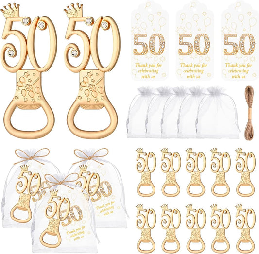 50Pcs 50th Birthday Bottle Opener Set 50th Birthday Party Favors 50th Golden Bottle Openers Personalized Party Favors Wedding Anniversaries Souvenirs Favors For Guests Party