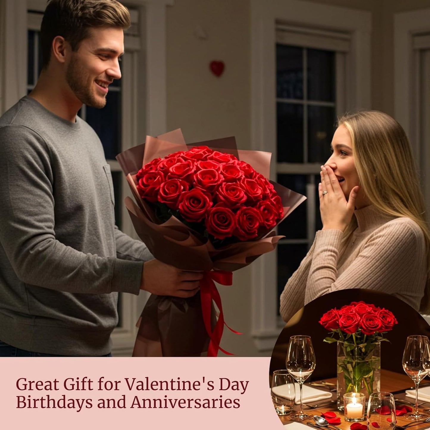 Auihiay 104pcs Red Roses Artificial Flowers - Realistic Faux Red Roses for Wedding Wedding, Table Centerpiece, Home Party, Valentine's Day, Mother's Day, Anniversary Decorations