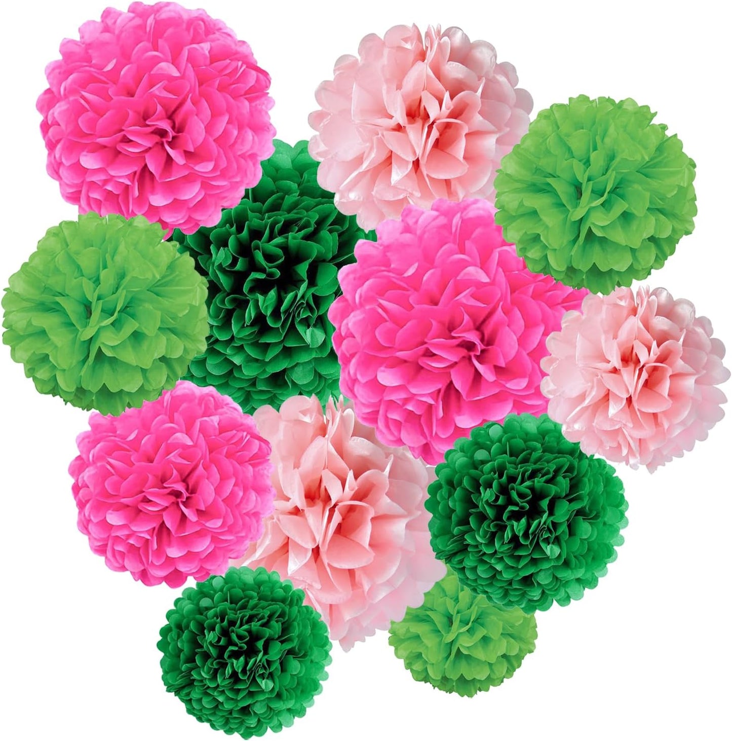 ZOOYOO Paper Tissue Pom Poms, 12 Pcs Green Pink Pompoms Party Hanging Tissue Flowers for Birthday Wedding Engagement,Party, Hawaiian Luau Tropical Party Decorations