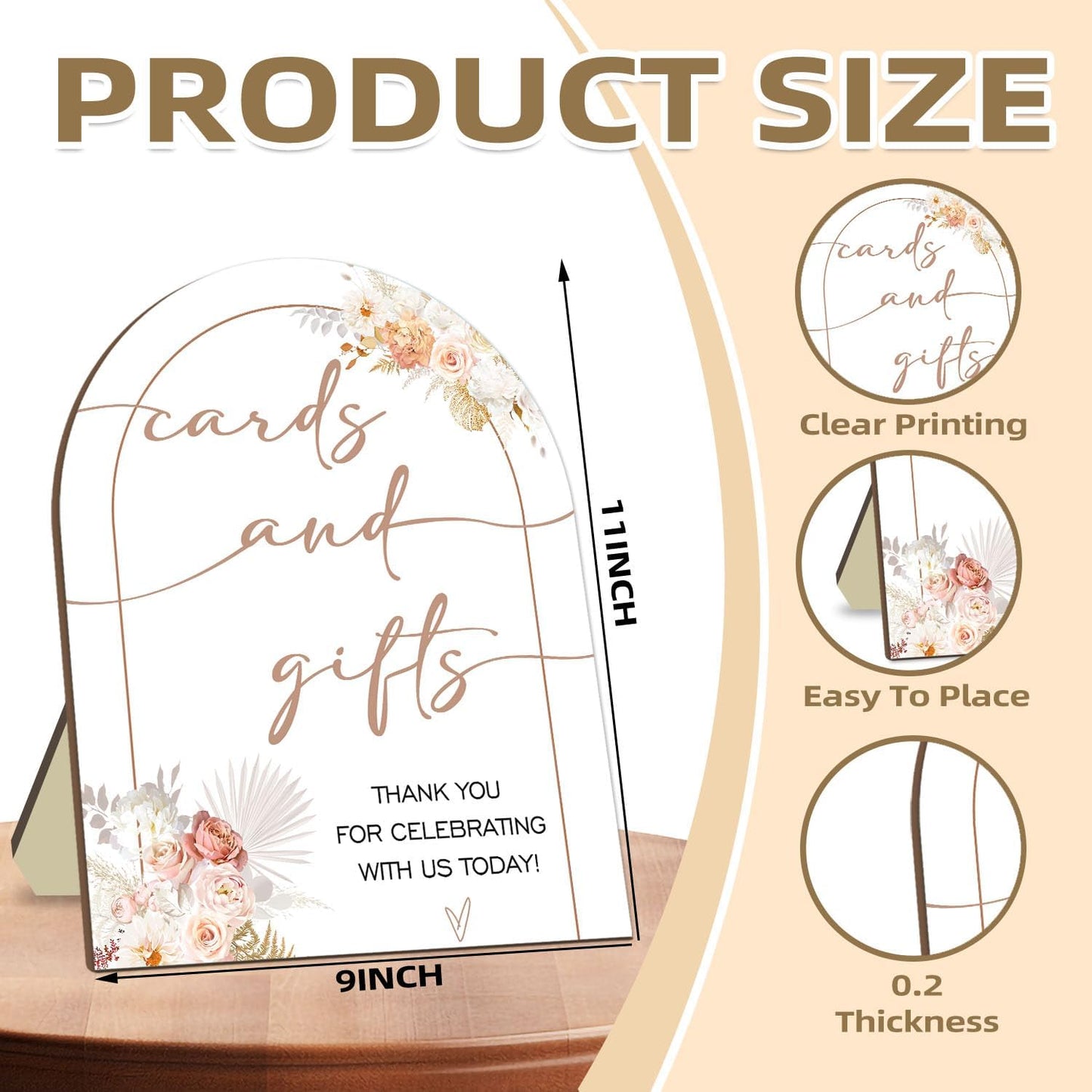 Floral Decor Cards and Gift Sign, Thank You for Your Gift and Well Wishes Sign, Bridal Shower Favors, Baby Shower Party Decor Supplies with Stand 9 * 11IN