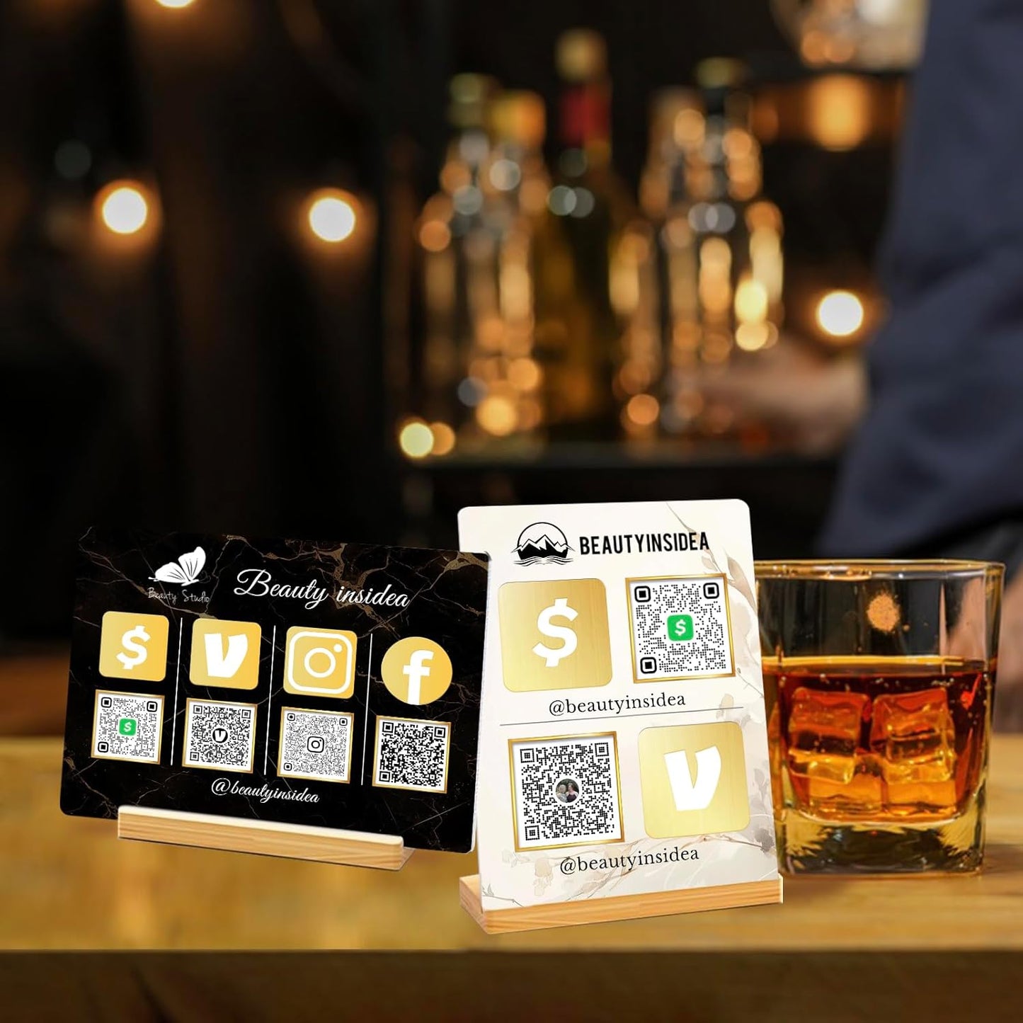 Personalized Custom Metal QR Code Sign Venmo Cashapp Scan to Pay with Stand Instagram Facebook Social Media QR Signs Bar Code QR Plaque Print for Business Salon Beauty Store Restaurant Wifi Sign (Vertical 4)