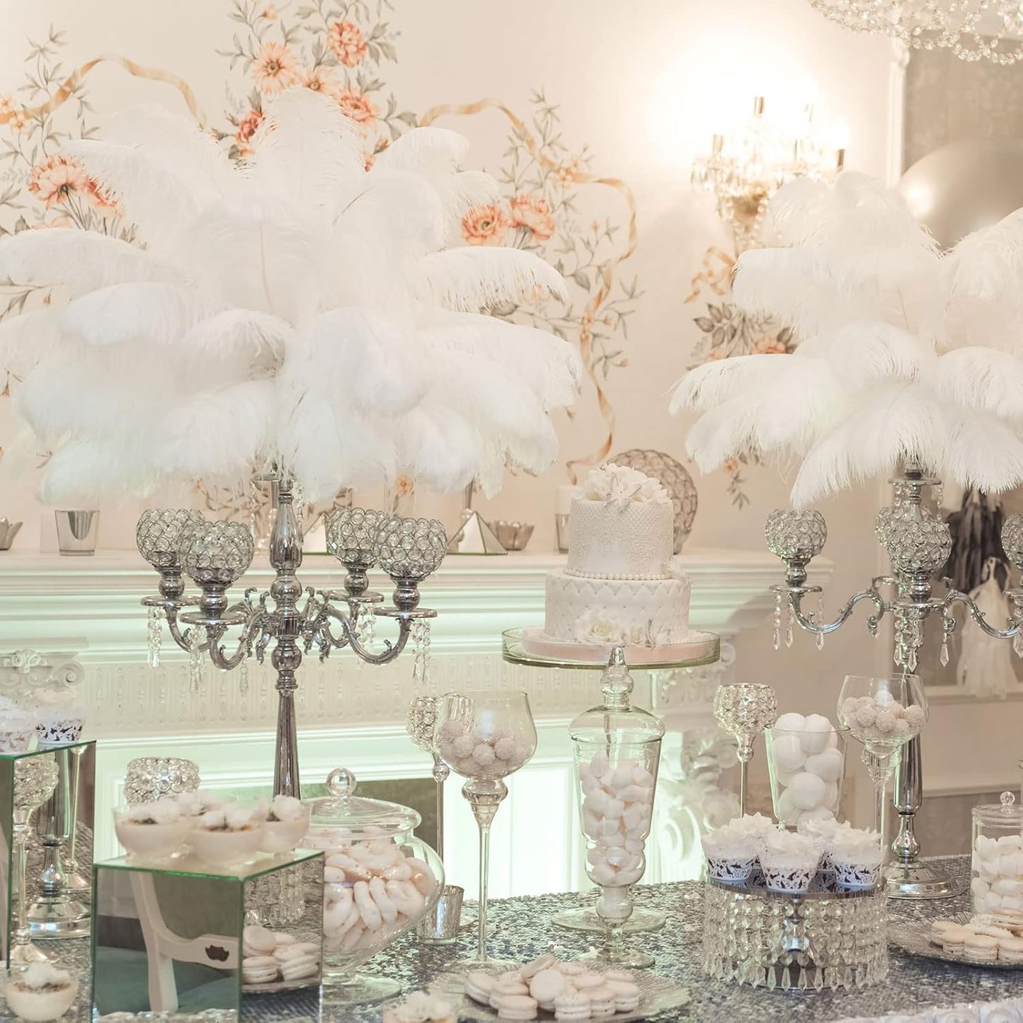 Retrowavy 30 Pcs 18-20 Inch Large Natural Ostrich Feathers Bulk for Centerpieces for Wedding Party Centerpieces Home Decoration Flower Arrangement (White)