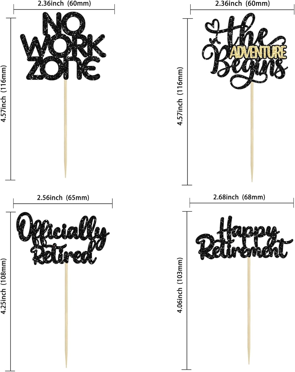 24Pcs Happy Retirement Cupcake Toppers Officially Retired No Work Zone Adventure Begins Cupcake Pick Decorations Retirement Theme Farewell Birthday Party Cake Decorations Supplies Black