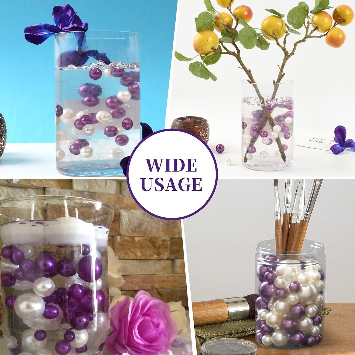 100PCS Purple Faux Pearls Beads for Centerpiece Vases, Vase Filler Faux Pearls, No Holes Filler Beads for Party Anniversary Birthday Wedding Table Decor, 14/20/30mm