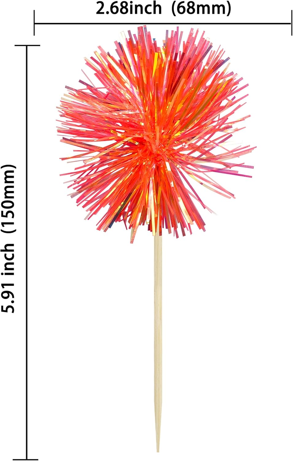 Gyufise 30Pcs Foil Firework Cupcake Toppers Sparkle Tinsel Cake Toppers Tinsel Drink Cake Decoration Cocktail Picks for Birthday Wedding Graduation Party Supplies Dark Orange