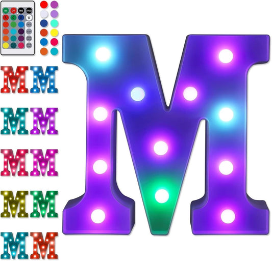 Foaky Colorful LED Letter Lights with Remote,Marquee Light Up Letters Sign for Night Light Wedding/Birthday Party Battery Powered Christmas Lamp Home Bar Decoration(M)