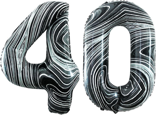 GOER Number 40 Balloons for 40th Birthday Party Decorations,42 Inch Jumbo Foil Helium Balloons for 40th Anniversary (Marble Black)