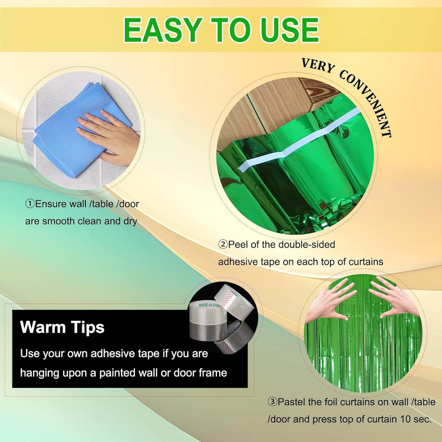 Green Gold 2025 Graduation Party Decorations - 4 Pack of 3.2x8.2ft Foil Fringe Curtains Streamers Backdrop for Birthday Graduation Party Decoration