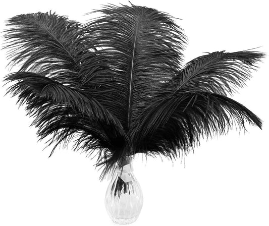 24pcs Natural Black Ostrich Feathers 10-12inch (25-30cm) for Wedding Party Centerpieces，Flower Arrangement and Home Decoration.