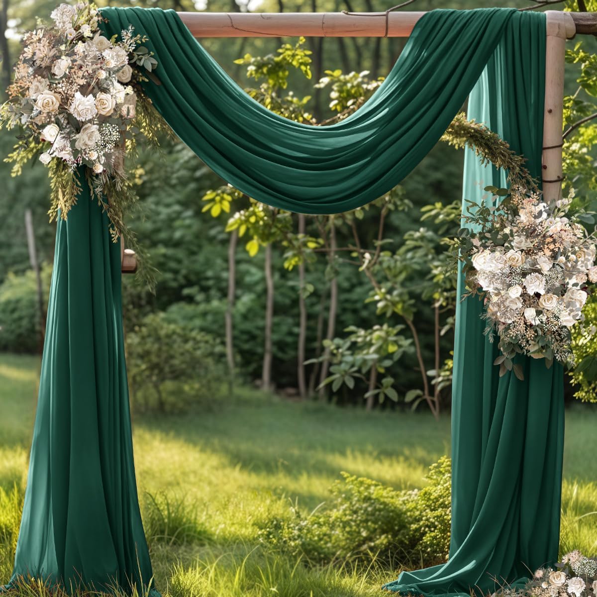 Fall Emerald Green 2 Panels Wedding Arch Draping Fabric 29" x 20Ft Sheer Drapes Outdoor Curtain for Wedding Party Baby Bridal Shower Arch Ceiling Backdrop Decor