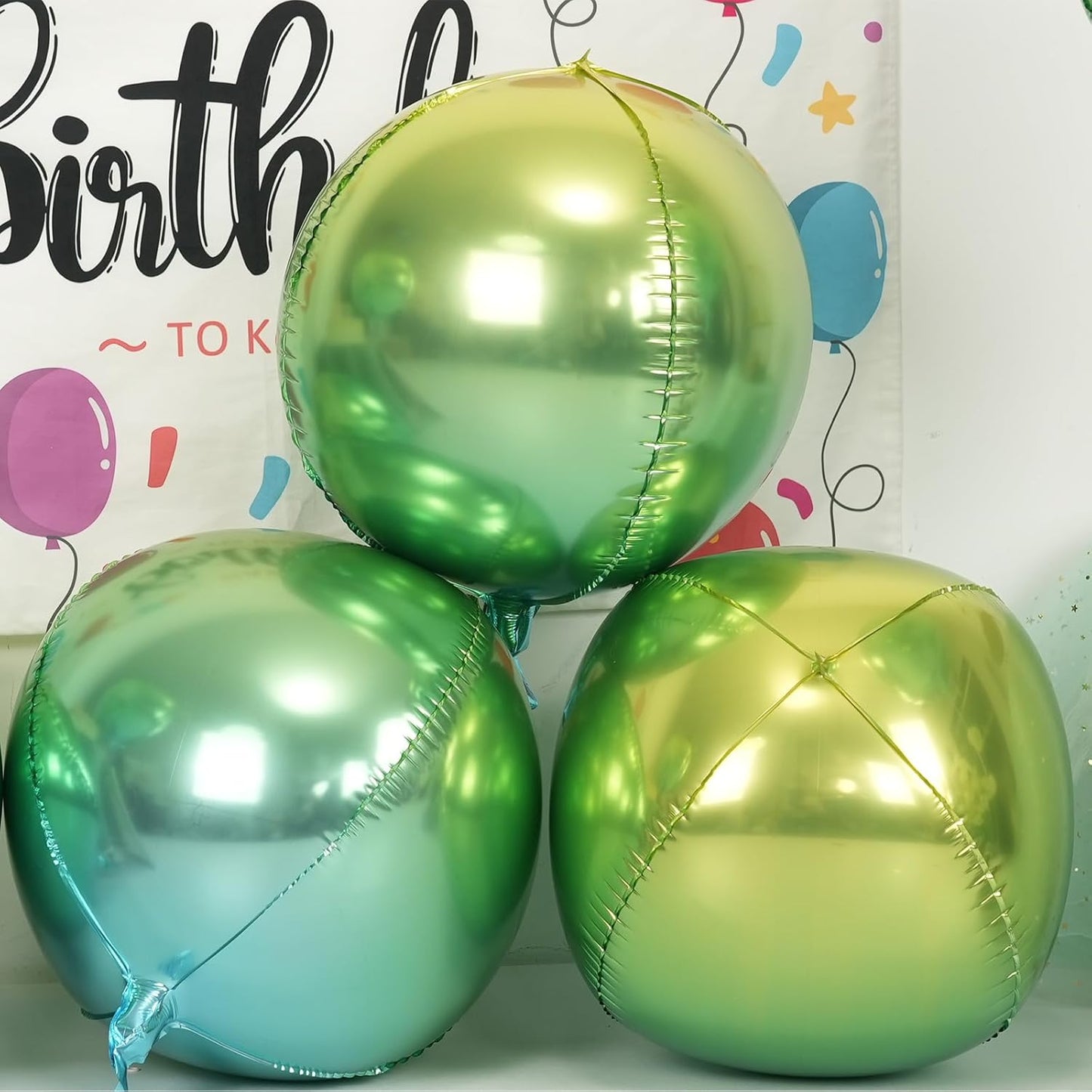 6Pcs Gradient Green Round Foil Balloons, 22" Large Helium Ball Mylar Balloon, Metallic Green Foil Balloon for Birthday Graduation Wedding Halloween Disco Prom Tropical Party Decorations