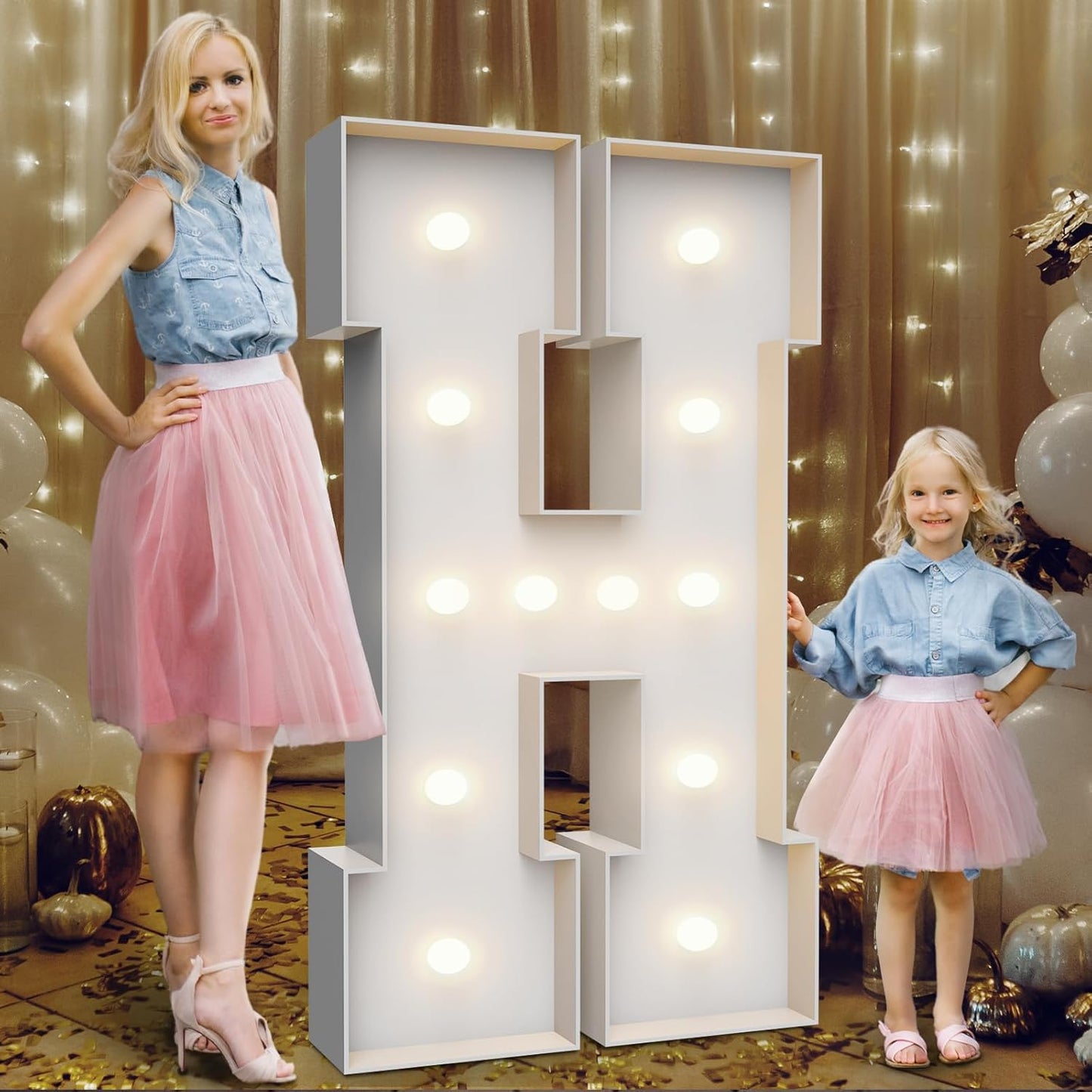 4FT Marquee Light Up Letters H,Party Decoration Large Marquee Light Up Letters with Weighted Water Bag,Pre-cut Foam Board Set Can Be Used for Birthdays,Weddings,Baby Anniversaries