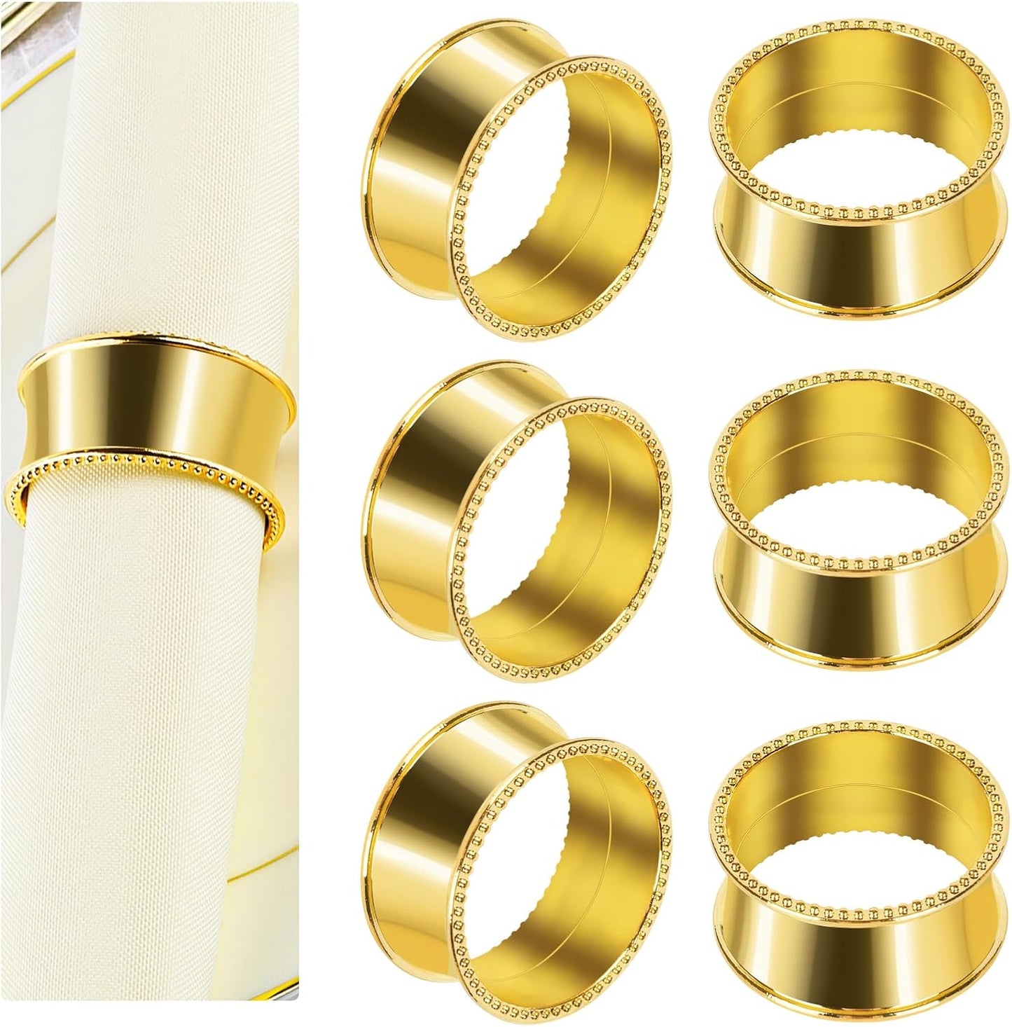 12 Pcs Stainless Steel Bead Side Napkin Rings Delicate Serviette Buckles (Gold)