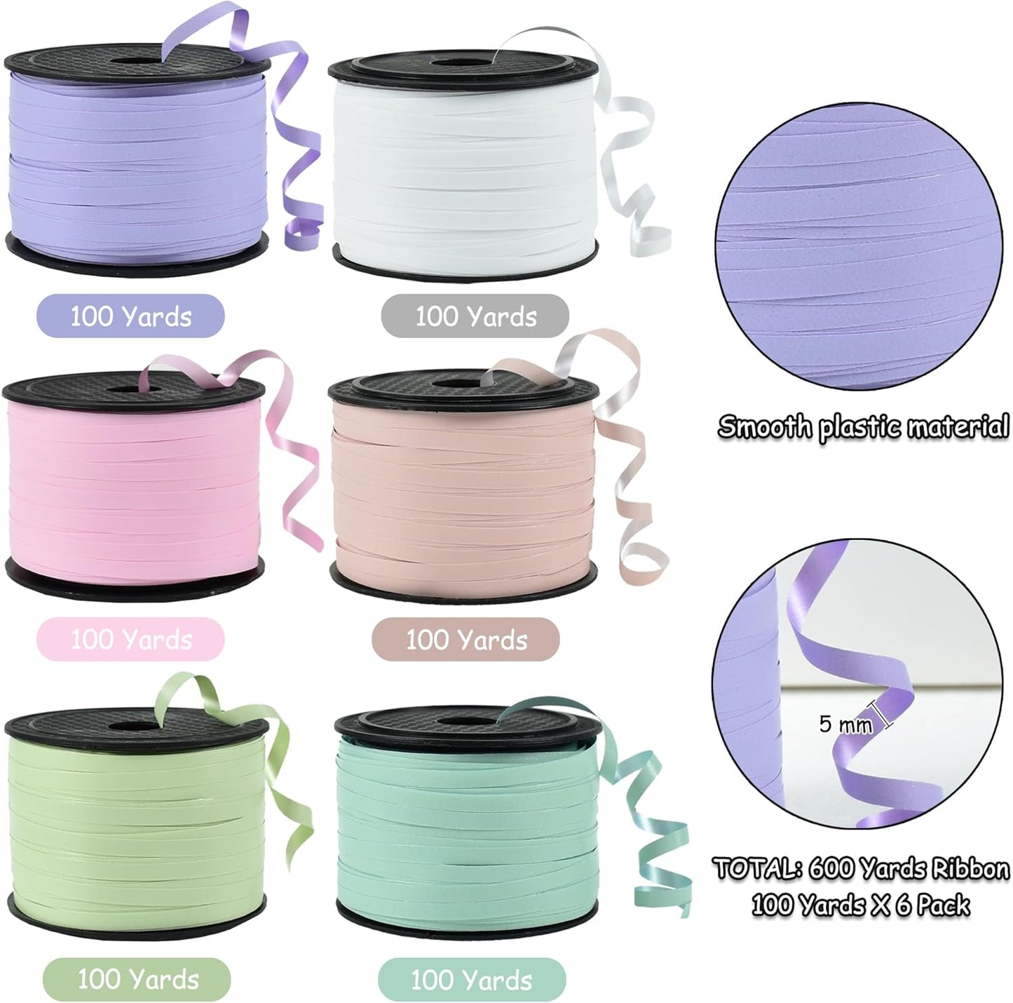 BEISHIDA 6 Assorted Colors Curling Ribbons Balloon String Ribbons - Pastel Colors 6 Rolls for Gift Warppping Birthday Easter Party Decorations
