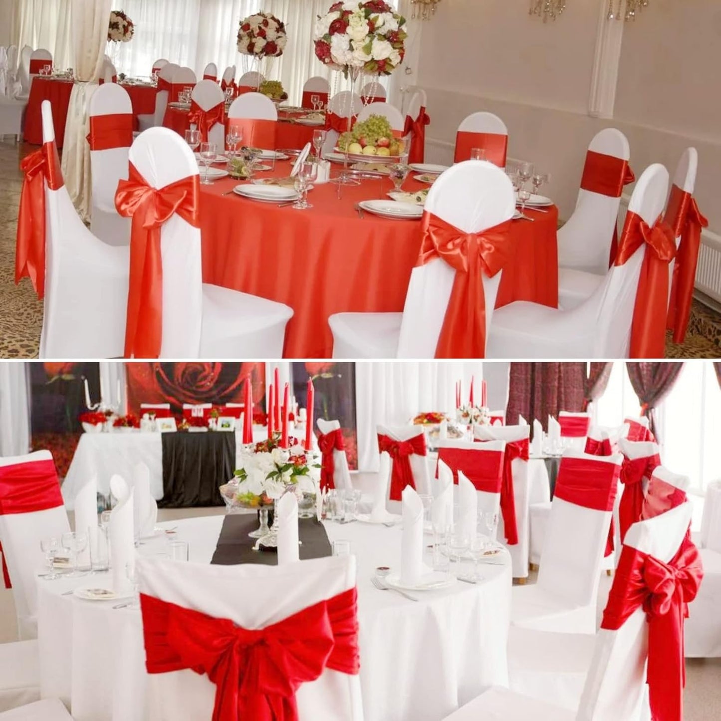 100 PCS Satin Chair Sashes Decorative Bows Satin Chair Sashes Ties Back Ribbon Bows Chairs Cover Band for Wedding Party Events Ceremony Reception Banquet Christmas Chair Cover Decor(7 x 108 inch,Red)