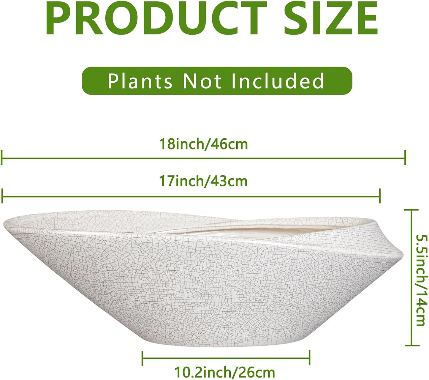 Bonsai Pots - 18 Inch Ceramic Plant Pot for Bonsai Tree, Modern Indoor & Outdoor Succulent Planter with Drainage, Room Decor, Gifts for Plant Lovers, White-Black