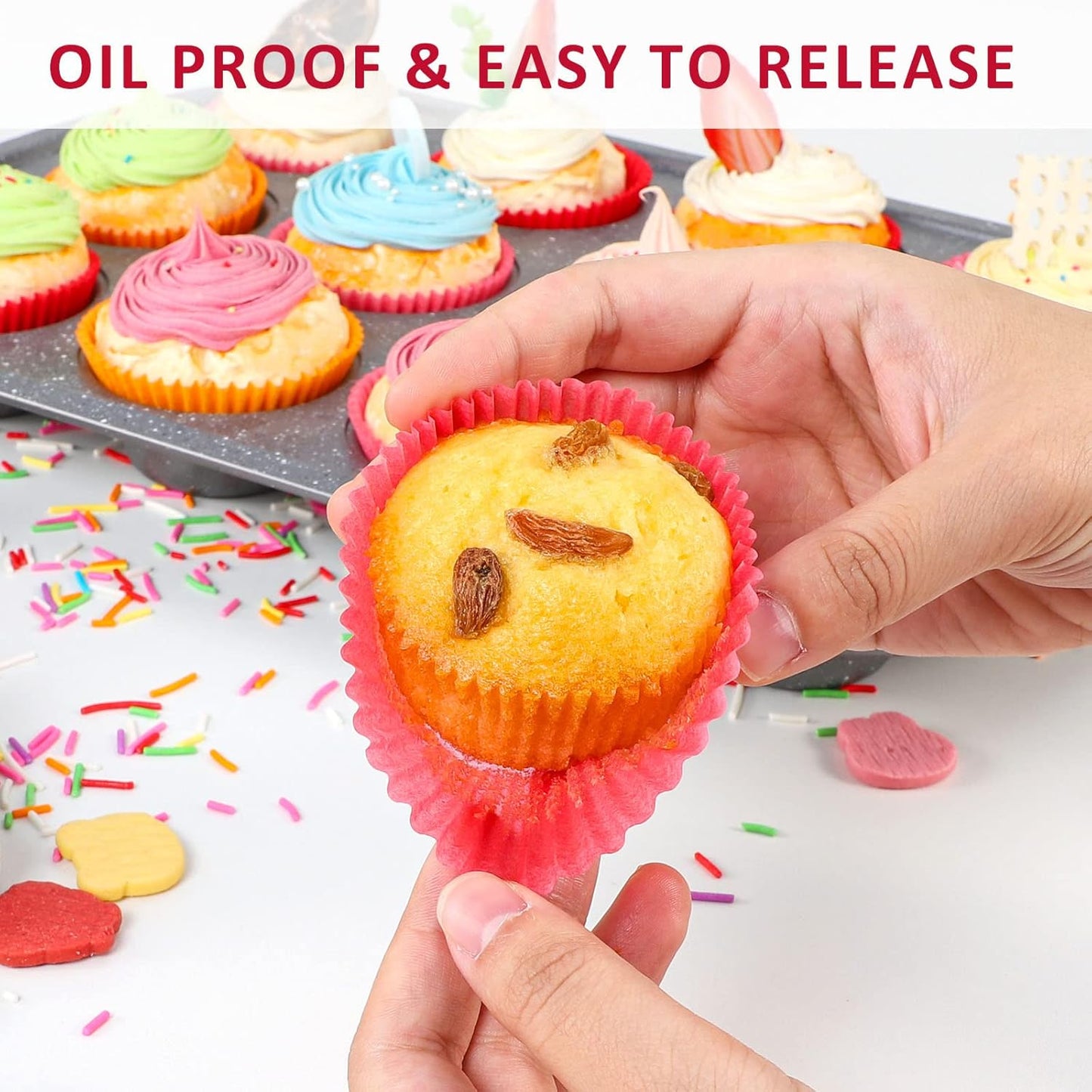 Caperci Standard Pink Cupcake Muffin Liners 500-Count, No Smell, Food Grade & Grease-Proof Paper Baking Cups (Pink)