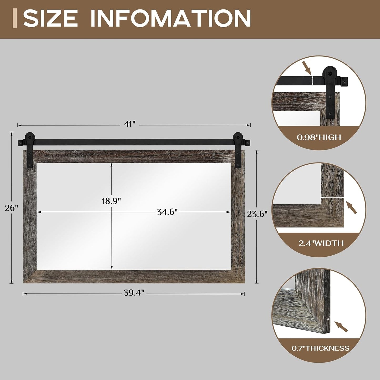 COGOOD Farmhouse Barn Door Mirror - 41" x 26" Rustic Wood Framed Wall Mirror for Bathroom, Living Room, Entryway Wall Decor (Speckled White)