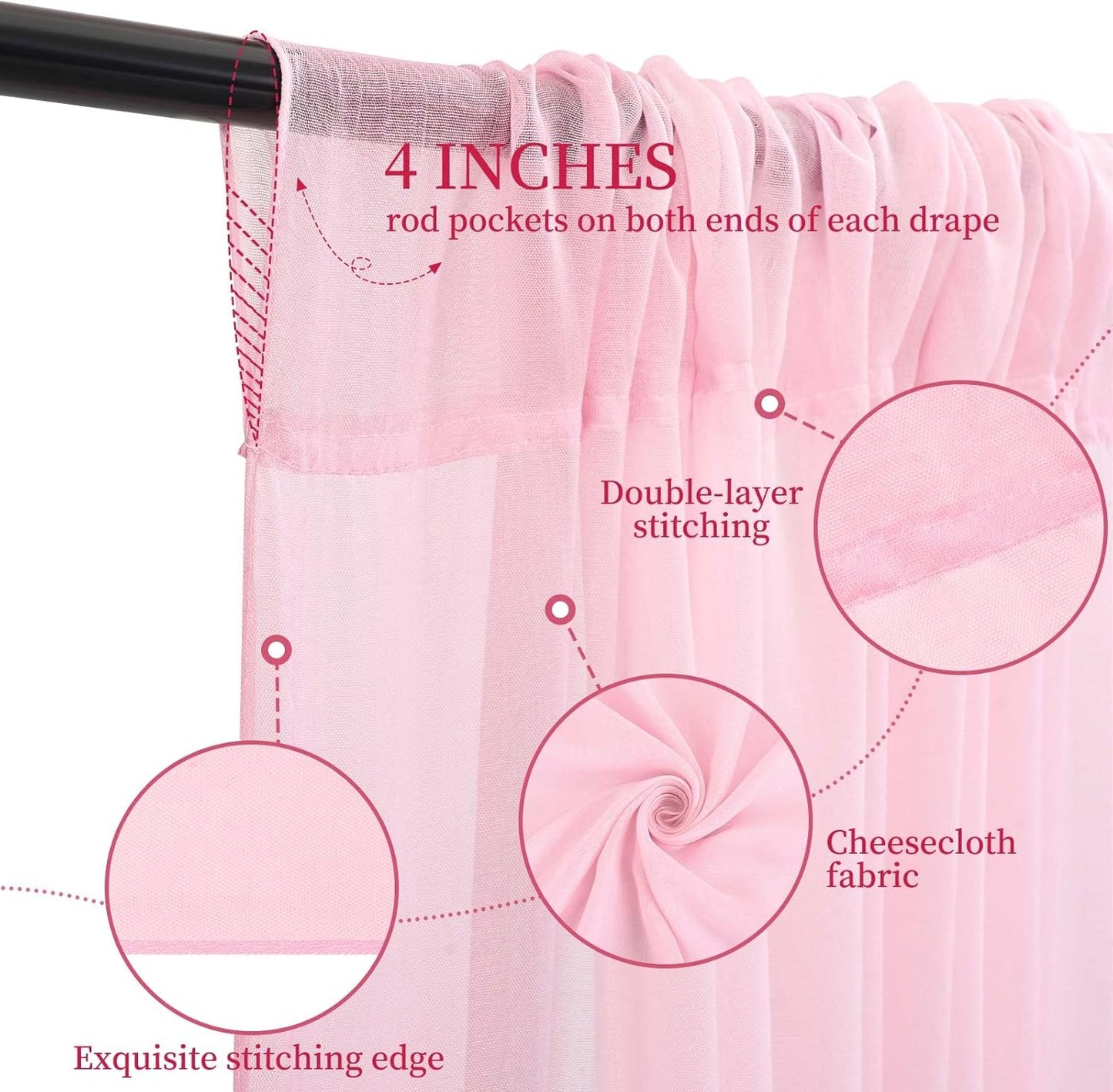 6 Panels Pink Ceiling Drapes for Wedding 5ftx15ft Ceiling Drapes Wedding Arch Draping Fabric Cheesecloth Sheer Curtain Romantic Ceiling Decorations for Weddings Party Banquet Ceremony Stage