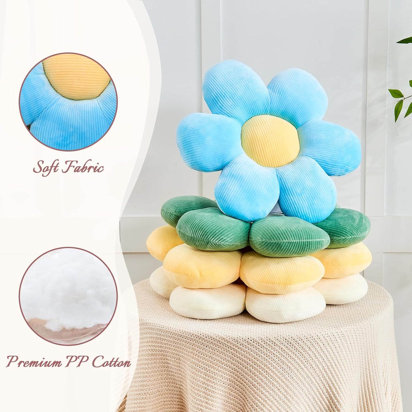 Sage Green Flower Pillow, 14.9" Cute Flower Shaped Floor Pillow, Aesthetic Floral Plush Daisy Decorative Throw Pillows for Bed Sofa Couch