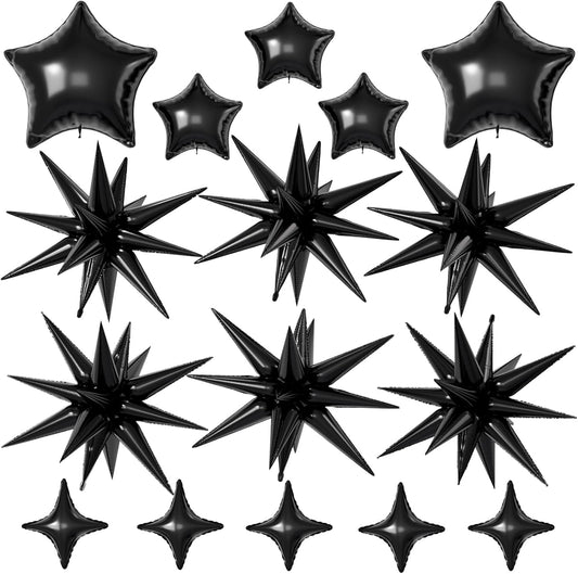 16 Pcs Black Star Balloons,22/18/10 Inch Foil Balloons, Four-Pointed Balloon for Kids Birthday Graduation Celebration Wedding Baby Shower Party Decorations