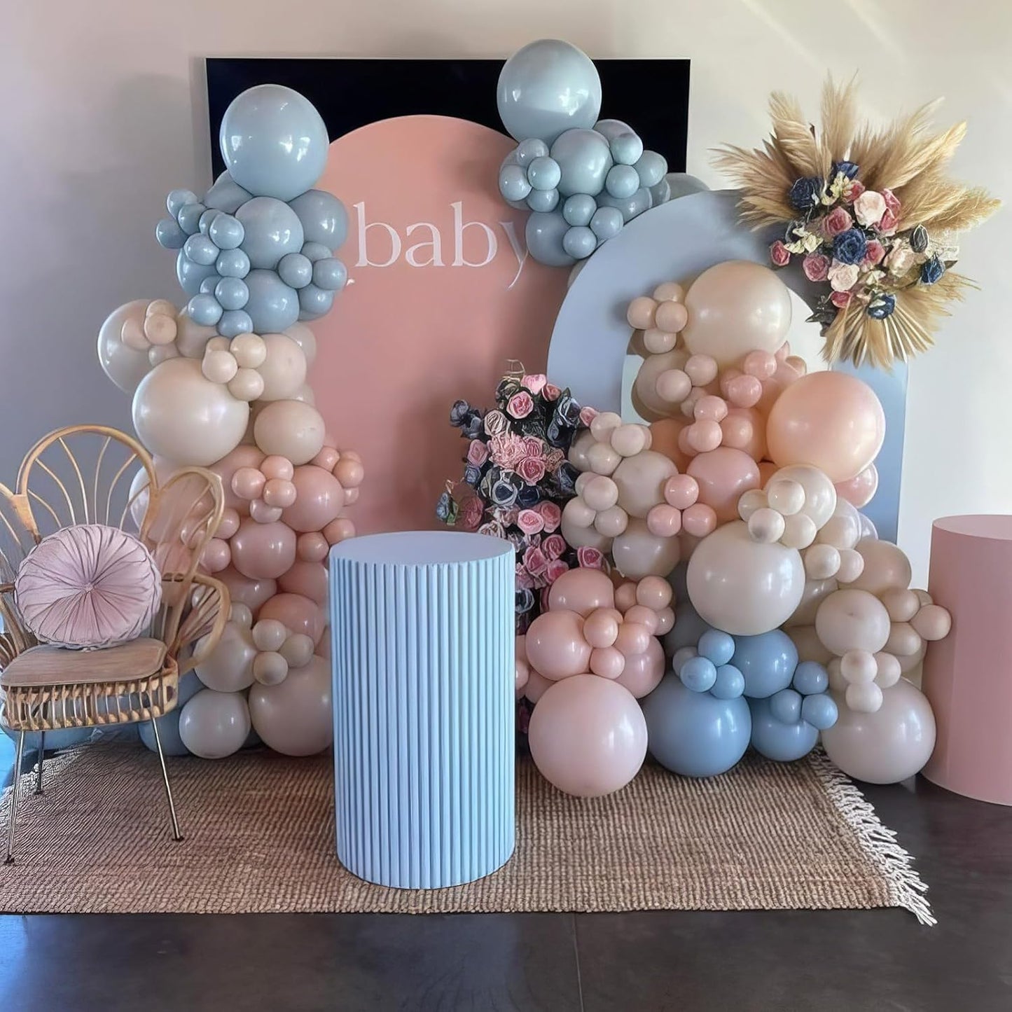 Dusty Pink Blue Balloons, Pink Blue Balloons, Silver White Rose Gold Blue Balloon, Clear Star Print Balloon for Birthday Gender Reveal Baby Shower Party Wedding Bridal Shower Bachelorette Supplies