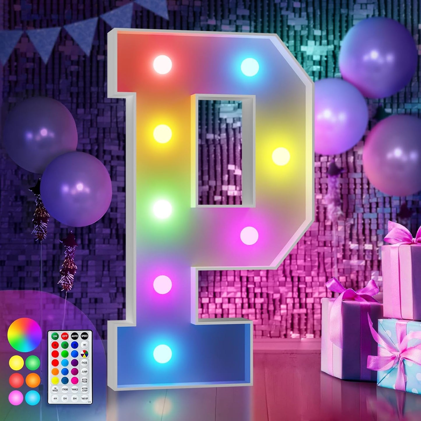 imprsv 3FT Colorful Marquee Light Up Letters P, 18 Color Light Up Alphabet Sign with Remote, Baby & Large Letters for Baby Shower, Birthday, Engagement, Wedding Party Decor