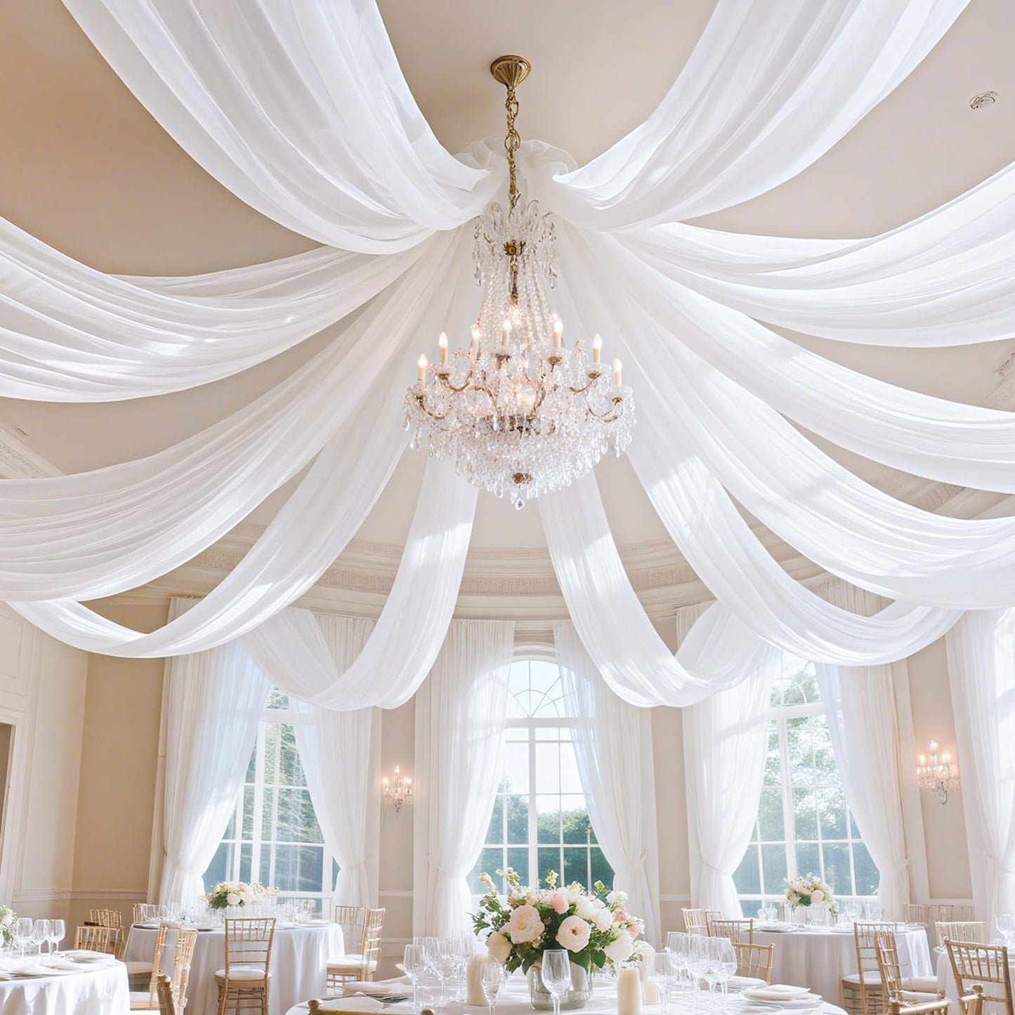 FUHSY 5FTx30FT Wedding Ceiling Drapes White Ceiling Drapes for Weddings 2 Panels Arch Draping Fabric Sheer Weddings Drape for Arch Sheer Drapery Backdrop Curtains Wedding Decorations for Ceremony