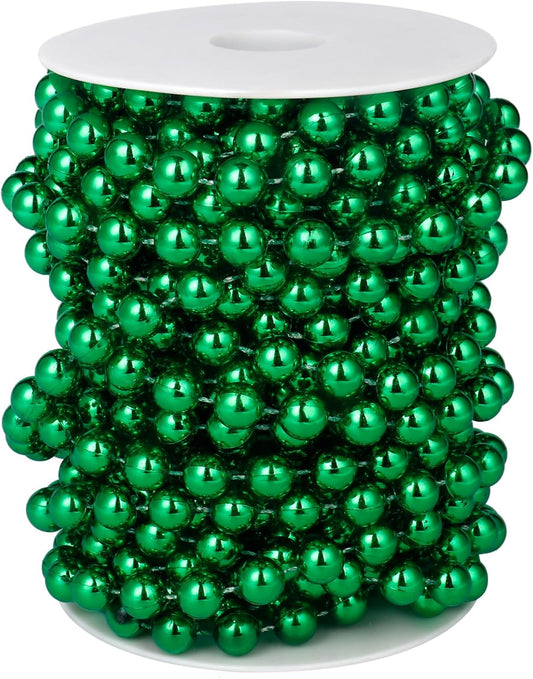 [33 Feet] Green Pearl Beads Garland, 10MM 11 Yards Green Faux Pearl Beads String Roll Bulk for DIY Craft Christmas Tree Wedding Party Decoration