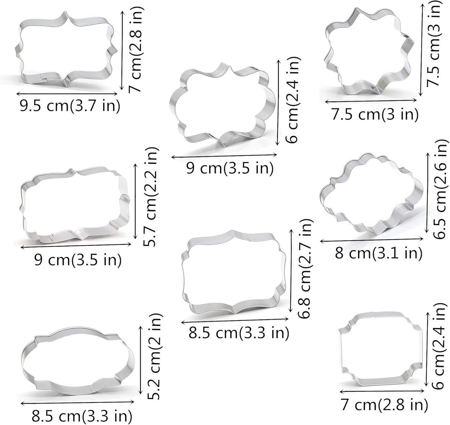 Fancy Plaque Cookie Cutters Set of 8 pcs, Stainless Steel Wedding Frames Shaped Fondant Cutter Molds Baking DIY