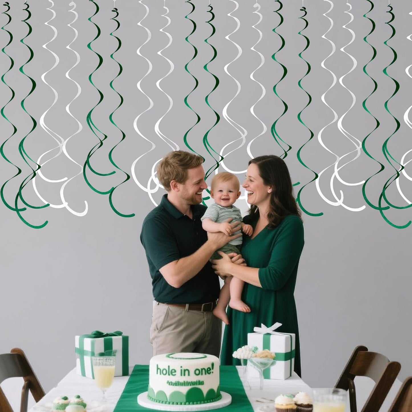 36 Pcs Green White Hanging Swirl Decorations Felt Swirl Streamer Spiral Ceiling Garland for Birthday Graduation Wedding Retirement Baby Shower Spring Summer Christmas Masters Golf Party Decor Supplies