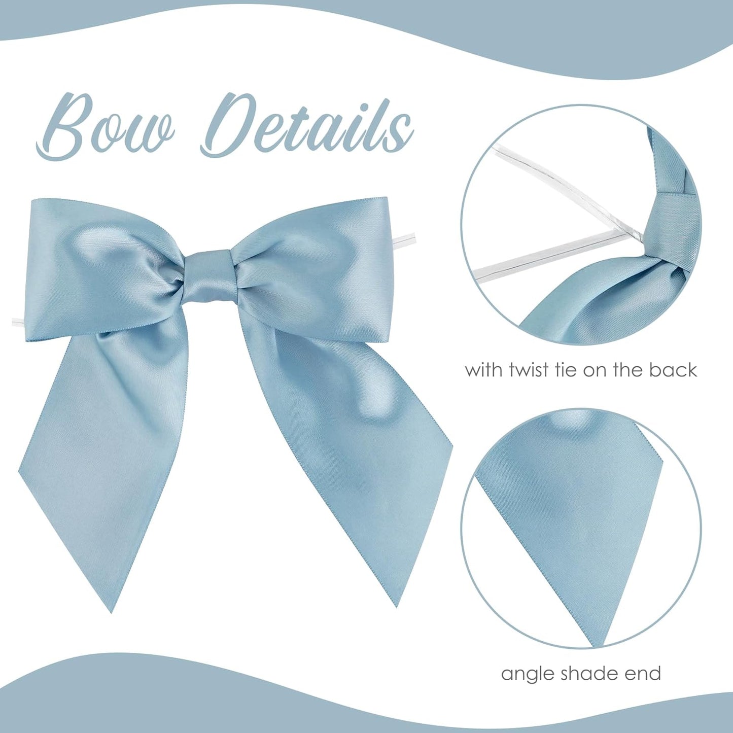 AIMUDI Dusty Blue Satin Bows 5.5" Bows for Gift Wrapping Satin Twist Tie Bows Premade Ribbon Bows for Treat Bags Invitations Baskets Wreaths Crafts Wedding Birthday Baby Shower Decorations, 24 PCs