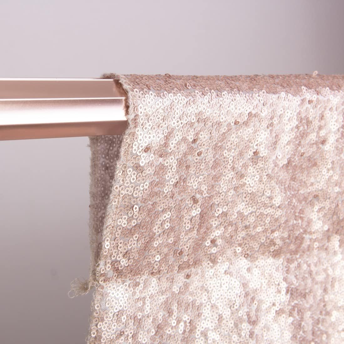 Poise3EHome 8Ft x 8Ft Champagne Sequin Backdrop, Glitter Thick Satin Sequin Background Drapes, Sequence Xmas Thanksgiving Backdrop for Wedding Party Holiday Festival Decor