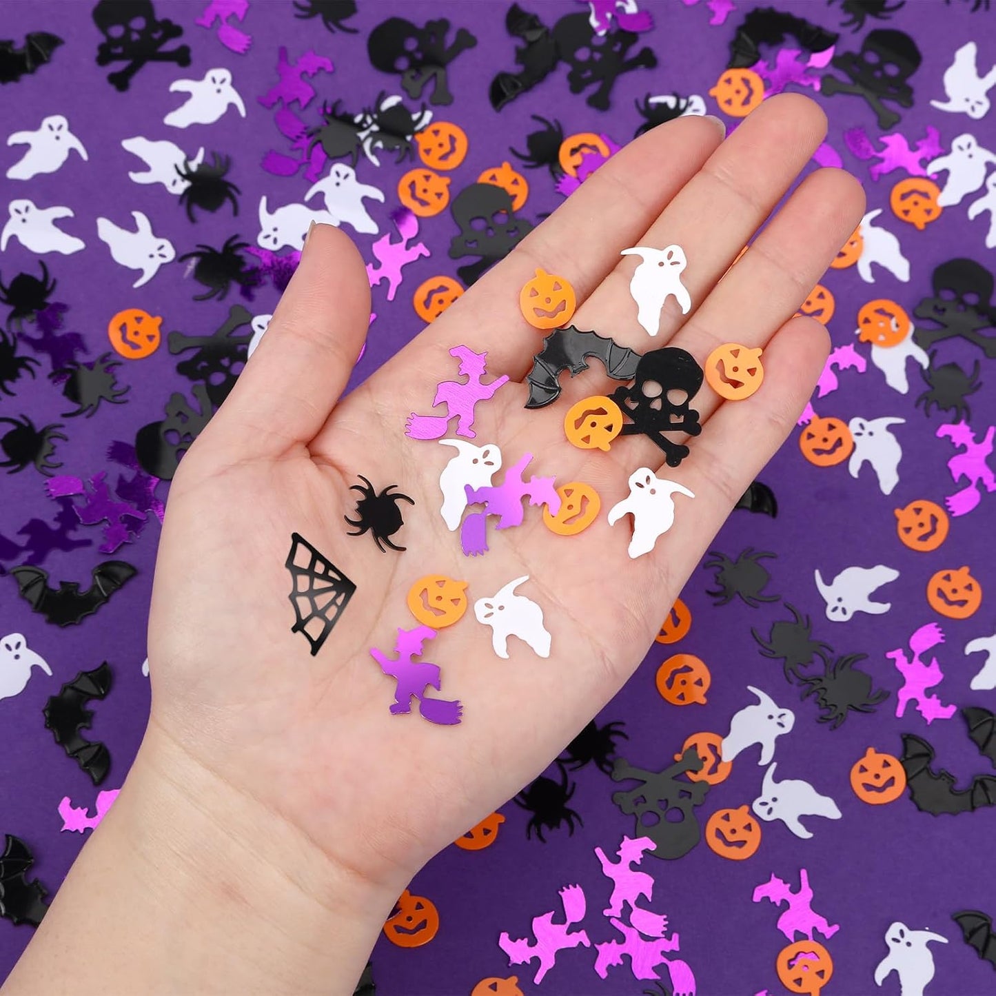 MARFOREVER Halloween Glitter Confetti Decorations, Halloween Party Confetti Scatter Black Orange Purple Ghost Bats Spider Pumpkin Table Sprinkles Sequin Decor for Halloweens Theme Party Supplies