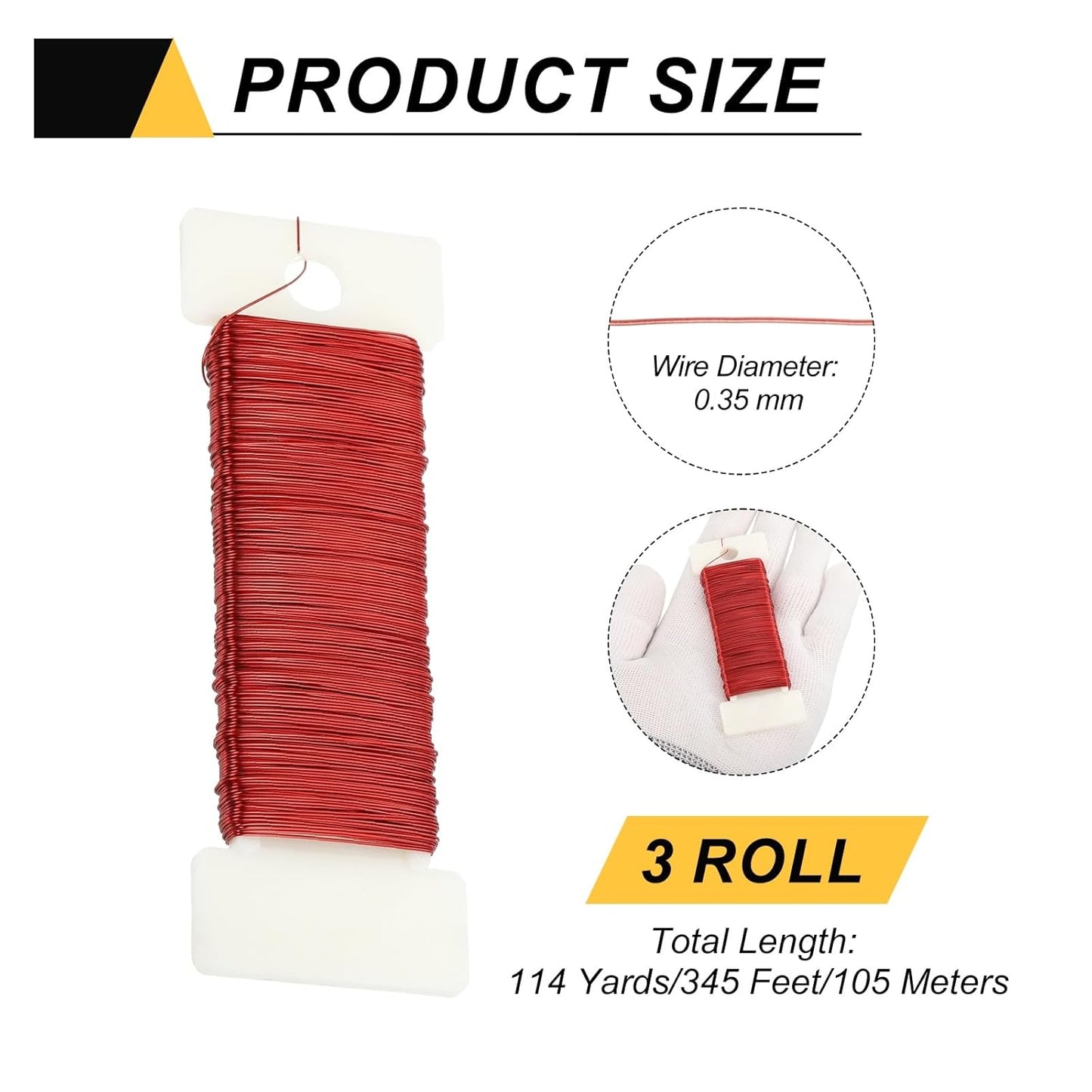 MECCANIXITY 114 Yards/345 Feet 27 Gauge Metal Floral Wire Red Flexible Paddle Thin Floral Wires for Craft, Christmas Wreath, Flower Arrangement, Wedding, Total 3 Roll