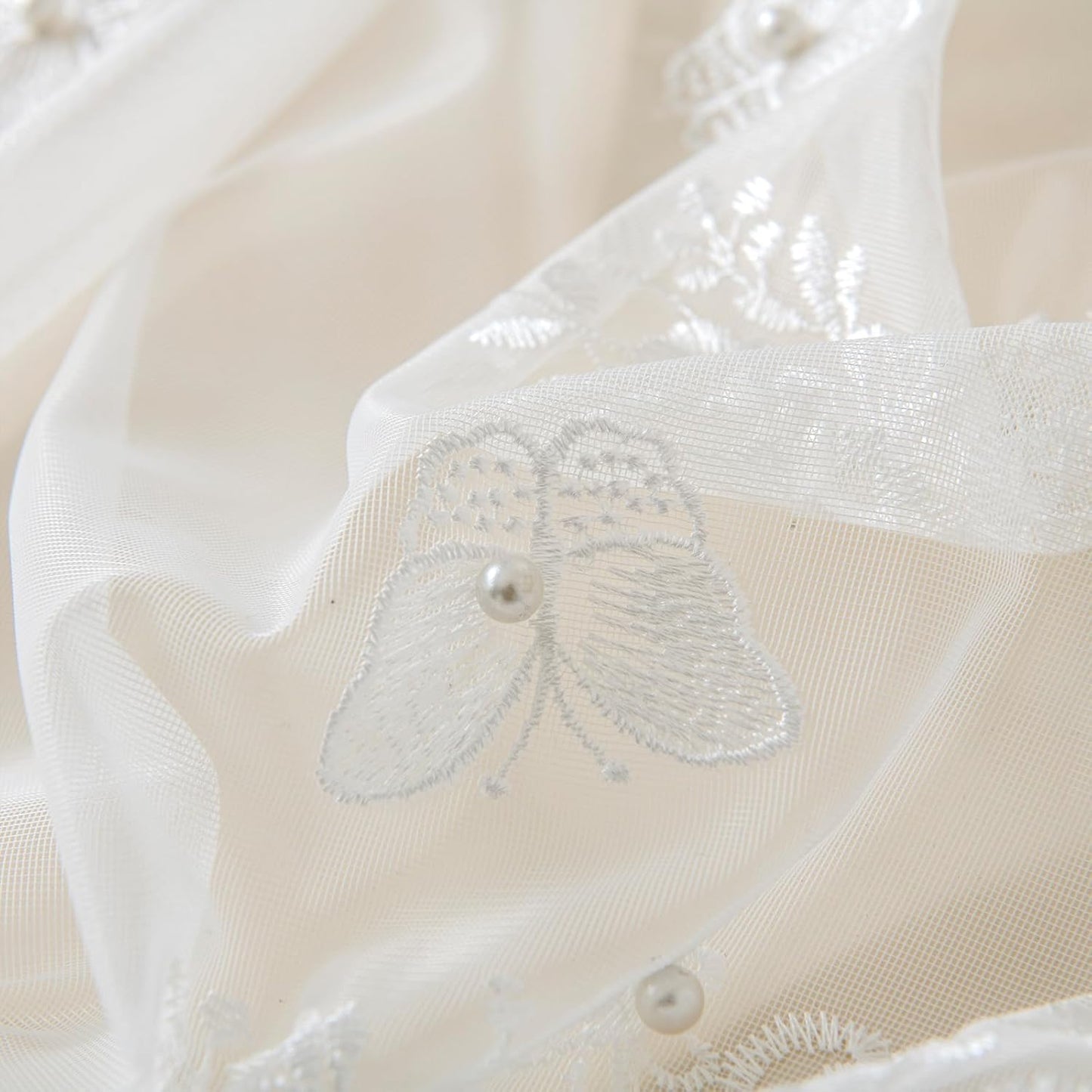 VISIONTEX White Voile Curtains, Decorative White Embossed Butterflies Rod Pocket Window Drapes for Home Kitchen, Living Room and Bedroom 54 x 84 Inch, Set of 2 Curtain Panels