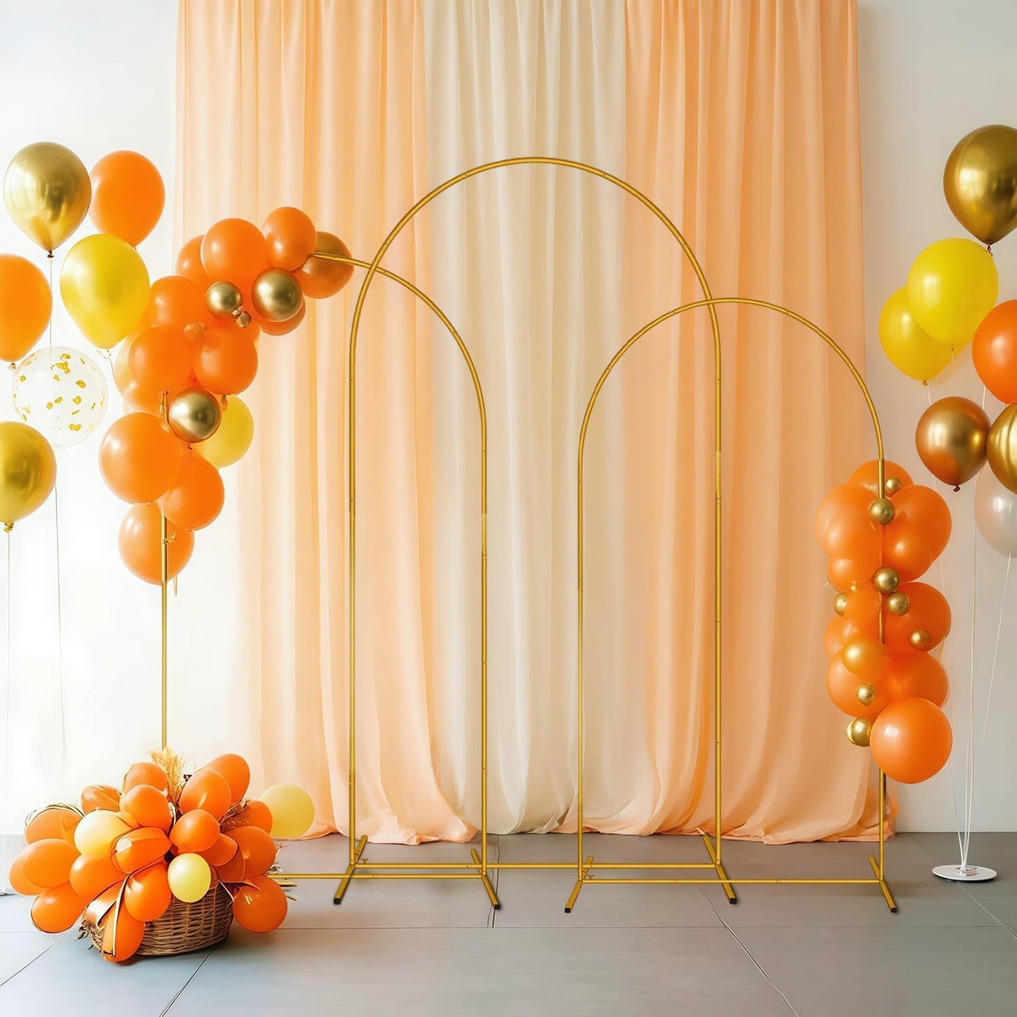 Metal Arch Backdrop Stand Set of 2 (7.2FT/6FT), Easy Assemble Balloon Arch Stand Kit, Decorative Backdrop Arch Stand, Gold Wedding Arch for Birthday Party and Baby Shower Decoration