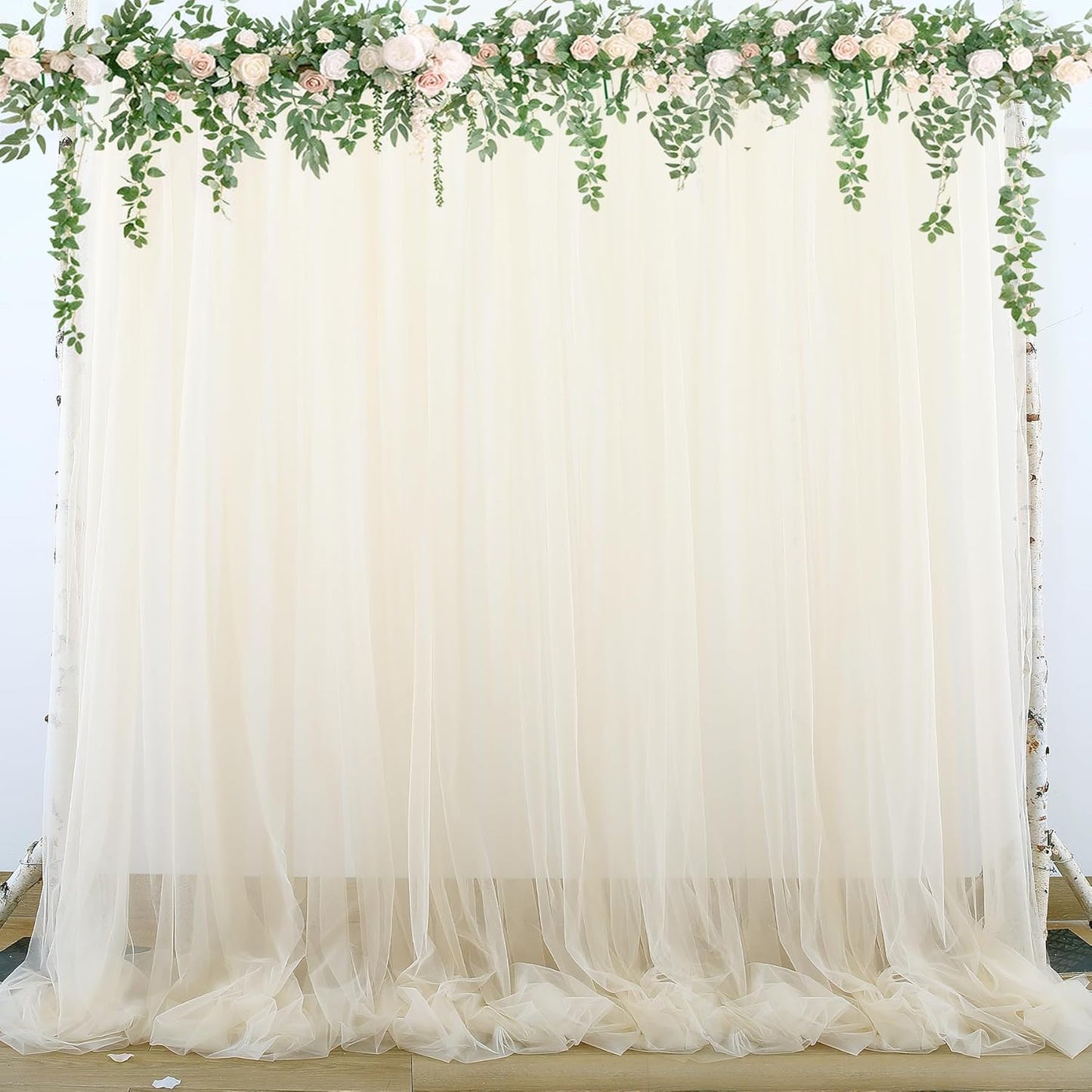 Champagne Sheer Backdrop Curtains for Parties Wedding Baby Shower Birthday Tulle Backdrop Drapes for Engagement Bridal Shower Christmas Photoshoot Background Decorations 10 ft X 10 ft, 2 Panels