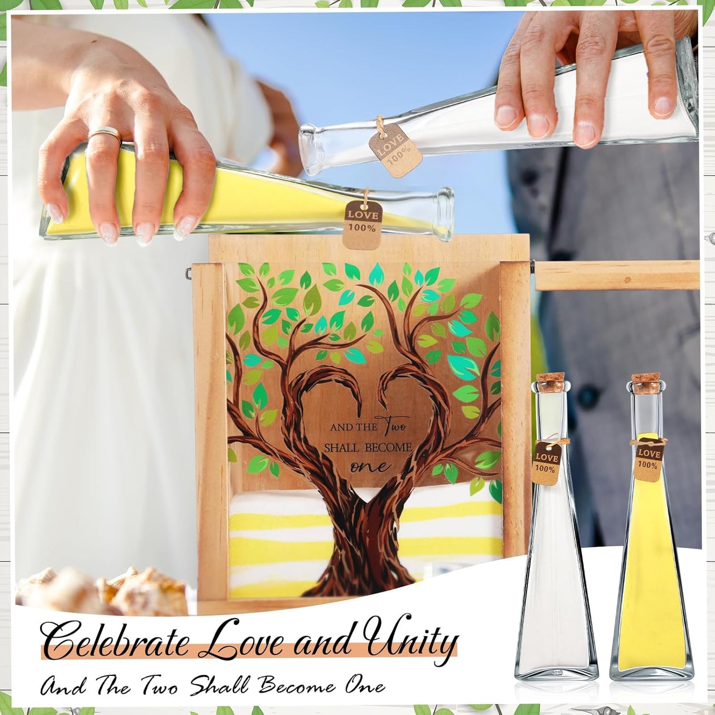 Blosssound Unity Sand for Wedding Ceremony Set and The Two Shall Become One Unity Sand Ceremony Shadow Box and Vases for Wedding Centerpiece Marriage Bridal Party Supplies