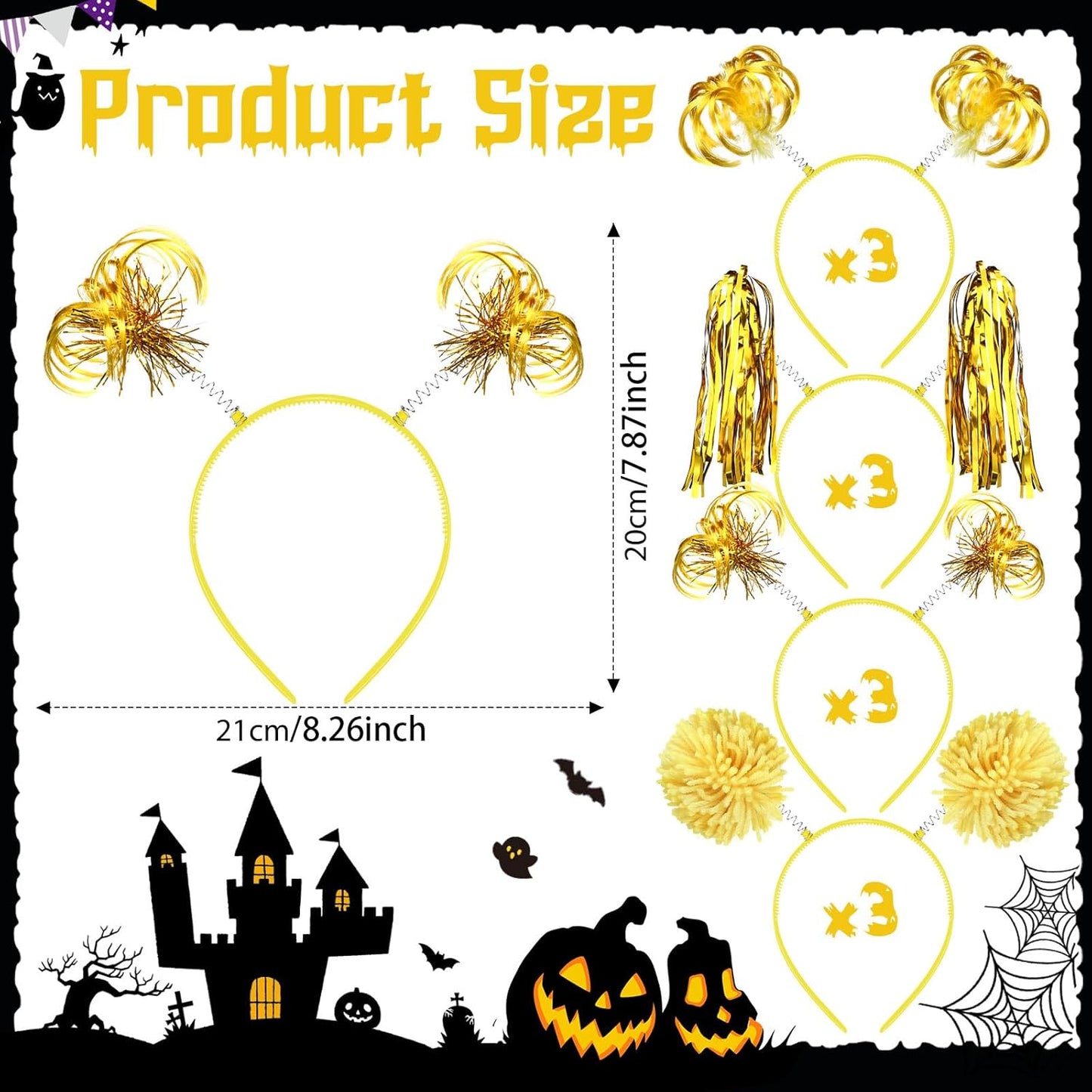 Censen 12 Pcs Halloween Pom Pom Party Headbands Tinsel Ponytails Spirit Head Bopper Headwear for Christmas Birthday Holiday
