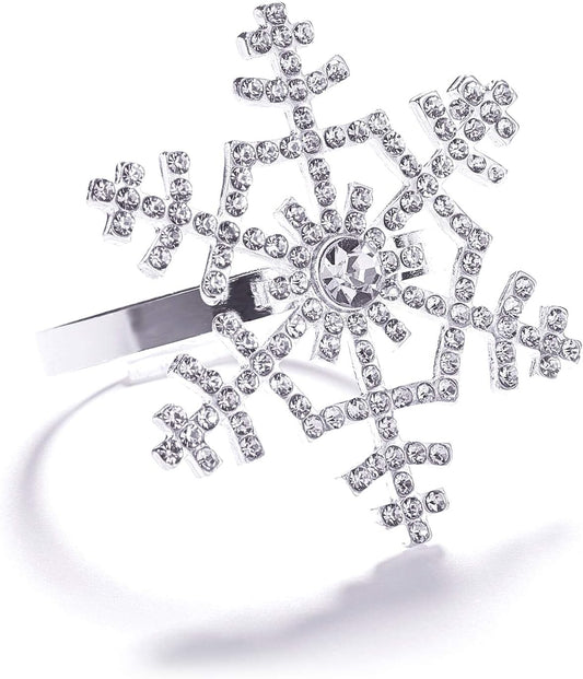 Halatool Set of 6 Christmas Rhinestone Snowflake Napkin Rings for Xmas Dining Table- Napkin Ring Holder for Christmas, Thanksgiving, Holiday Party Table Decoration