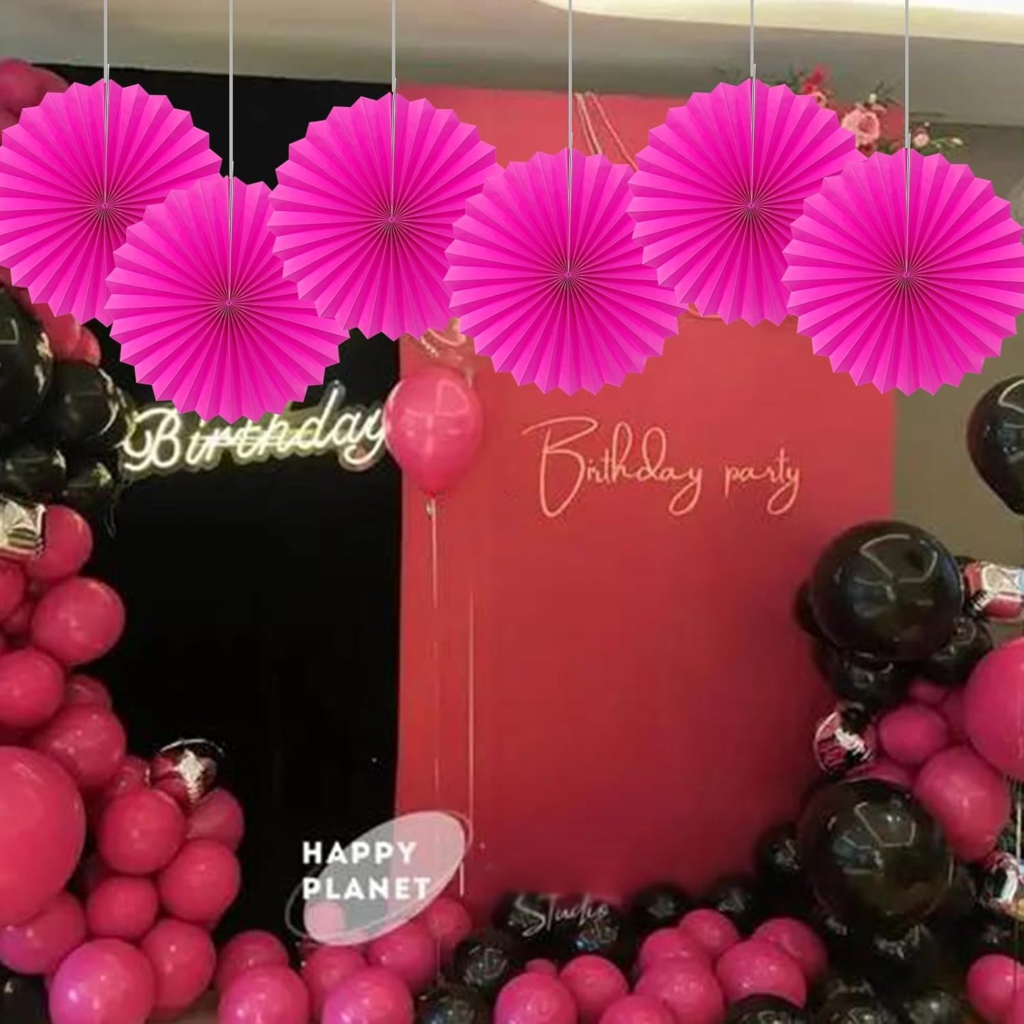 Red Graduation Party Decor,Girls Party Decorations ,Party Supplies Party Fans 16in, Anniversary Decorations for Party,Wedding Graduation Events Accessories 30 Color DIY Set （Rose Red）