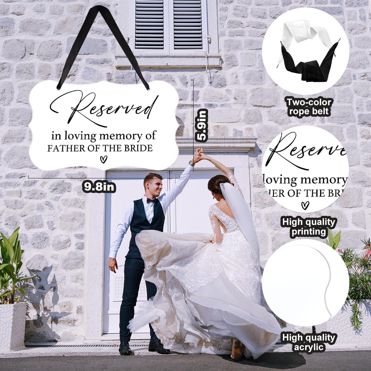 Acrylic Wedding Sign, Ring Bearer Sign, Reserved Seating Signs, for Father of The Bride, Rustic Wedding Decor Signs, Acrylic Wall Art With Ribbon for Chairs Weddings Decor and Event Party (White)