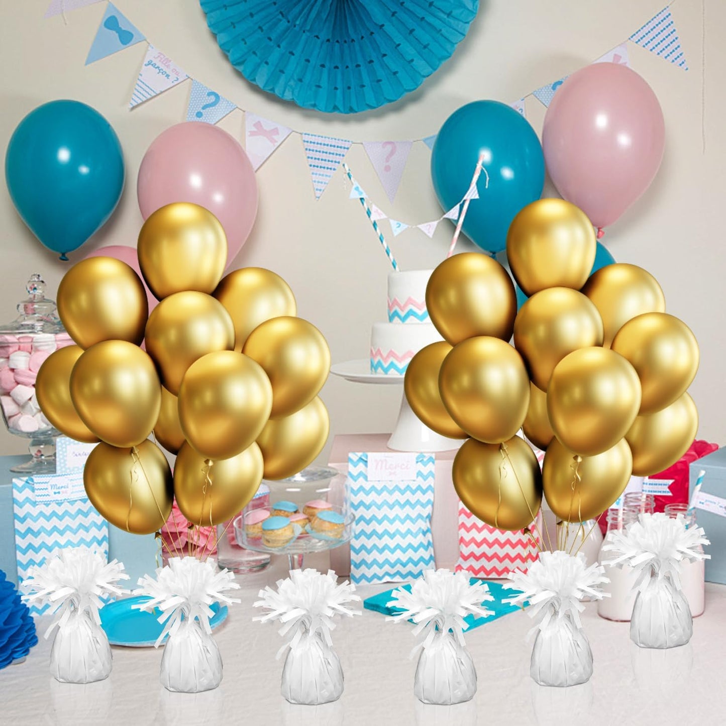 12PCS Balloon Weight Metallic Heavy Solid Balloon Pendant Pack Holder For Table Centerpieces Birthday Wedding Chrismas Party Decoration (White)